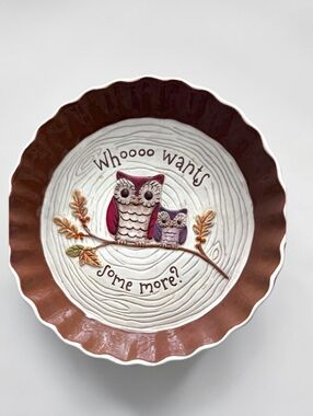 Grasslands Road Owl Pie Plate Whooo Wants Some More Ceramic Fall Serving Dish